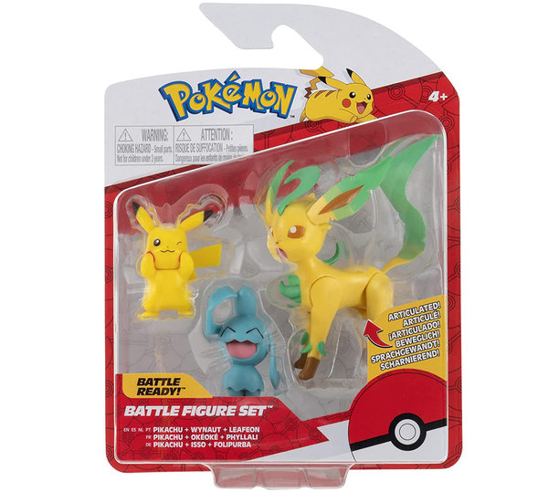 Pokémon Battle Figure Set - Pikachu - Wynaut - Leafeon